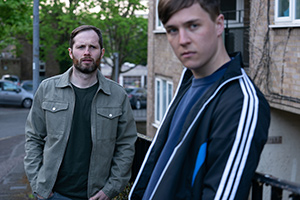 Ladhood. Image shows from L to R: Liam (Liam Williams), Young Liam (Oscar Kennedy)