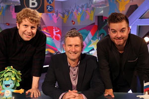 The Last Leg. Image shows from L to R: Josh Widdicombe, Adam Hills, Alex Brooker. Copyright: Open Mike Productions