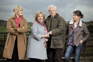 Last Tango In Halifax. Image shows from L to R: Caroline (Sarah Lancashire), Celia (Anne Reid), Alan (Derek Jacobi), Gillian (Nicola Walker). Copyright: Red Production Company