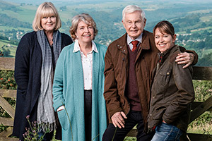 Last Tango In Halifax. Image shows from L to R: Caroline (Sarah Lancashire), Celia (Anne Reid), Alan (Derek Jacobi), Gillian (Nicola Walker)