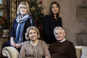 Last Tango In Halifax. Image shows from L to R: Caroline (Sarah Lancashire), Celia (Anne Reid), Gillian (Nicola Walker), Alan (Derek Jacobi). Copyright: Red Production Company