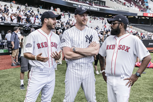 A League Of Their Own. Image shows from L to R: Jamie Redknapp, Andrew Flintoff, Romesh Ranganathan. Copyright: CPL Productions