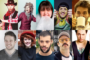 Image shows from L to R: Mat Ewins, James Loveridge, Marny Godden, Elf Lyons, Sofie Hagen, Tim Renkow, Spencer Jones, Sam Simmons, Adam Larter, Jim Smallman