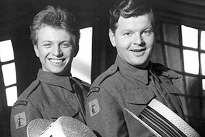 Light Up The Sky!. Image shows from L to R: Gunner Eric McCaffey (Tommy Steele), Gunner Syd McCaffey (Benny Hill)