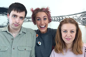 Limbo. Image shows from L to R: Francis (Alastair Roberts), Neck (Bekka Bowling), Alice (Ellie White). Copyright: Hat Trick Productions