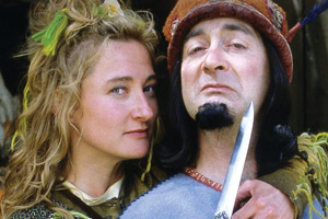 Maid Marian And Her Merry Men. Image shows from L to R: Maid Marian (Kate Lonergan), The Sheriff of Nottingham (Tony Robinson). Copyright: BBC