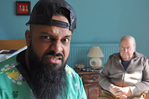 Man Like Mobeen. Image shows from L to R: Mobeen (Guz Khan), Cyril (Richard Syms). Copyright: Cave Bear Productions