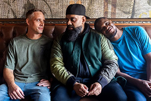 Man Like Mobeen. Image shows left to right: Officer Harper (Perry Fitzpatrick), Mobeen (Guz Khan), Nate (Tolulope Ogunmefun)