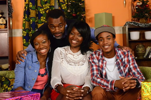 Meet The Adebanjos. Image shows from L to R: Sade Adebanjo (Andrea Ama Aboagye), Bayo Adebanjo (Wale Ojo), Gladys Adebanjo (Yetunde Oduwole), Tobi Adebanjo (Daniel Davids). Copyright: MTA Productions Meet The Adebanjos. Image shows from L to R: Sade Adebanjo (Andrea Ama Aboagye), Bayo Adebanjo (Wale Ojo), Gladys Adebanjo (Yetunde Oduwole), Tobi Adebanjo (Daniel Davids). Copyright: MTA Productions