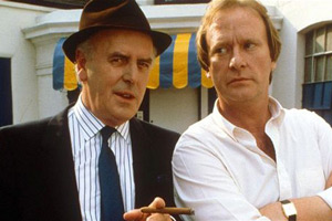 Minder. Image shows from L to R: Arthur Daley (George Cole), Terry (Dennis Waterman)