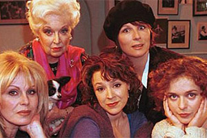 Mirrorball. Image shows left to right: Jackie Riviera (Joanna Lumley), Dora Vermouth (June Whitfield), Cat Rogers (Harriet Thorpe), Vivienne Keill (Jennifer Saunders), Freda Keill (Julia Sawalha)