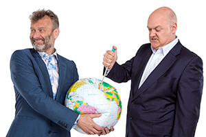 Mock The Week. Image shows from L to R: Hugh Dennis, Dara O Briain. Copyright: Angst Productions