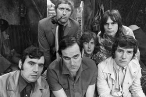 Monty Python group. Image shows from L to R: Graham Chapman, Terry Gilliam, Peter Titheradge, Terry Jones, Carol Cleveland, Eric Idle