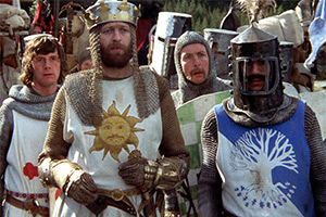 Monty Python And The Holy Grail. Image shows left to right: Michael Palin, Graham Chapman, Eric Idle, Terry Jones