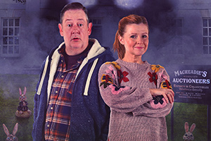 Murder, They Hope. Image shows from L to R: Terry (Johnny Vegas), Gemma (Sian Gibson). Copyright: Shiny Button Productions