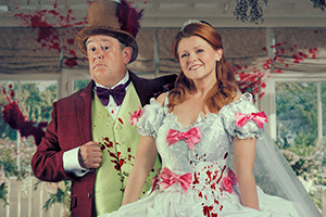 Murder, They Hope. Image shows left to right: Terry (Johnny Vegas), Gemma (Sian Gibson). Credit: Shiny Button Productions