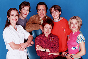 My Family. Image shows from L to R: Brigitte McKay (Daisy Donovan), Nick Harper (Kris Marshall), Ben Harper (Robert Lindsay), Susan Harper (Zoë Wanamaker), Michael Harper (Gabriel Thomson), Janey Harper (Daniela Denby-Ashe)