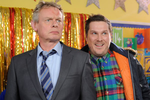 Nativity 3: Dude, Where's My Donkey?!. Image shows from L to R: Mr Shepherd (Martin Clunes), Mr Poppy (Marc Wootton). Copyright: Mirrorball Films