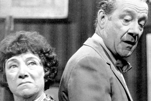 Nearest And Dearest. Image shows from L to R: Nellie Pledge (Hylda Baker), Eli Pledge (Jimmy Jewel). Copyright: Granada Television