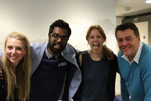 Newsjack. Image shows from L to R: Tessa Coates, Romesh Ranganathan, Ellie White, Lewis Macleod. Copyright: BBC