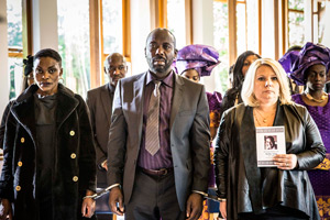 No Offence. Image shows from L to R: Nora Attah (Rakie Ayola), Upjohn Henderson (Trevor Laird), D.I. Vivienne Deering (Joanna Scanlan). Copyright: AbbottVision