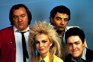 Not The Nine O'Clock News. Image shows from L to R: Mel Smith, Pamela Stephenson, Rowan Atkinson, Griff Rhys Jones. Copyright: BBC