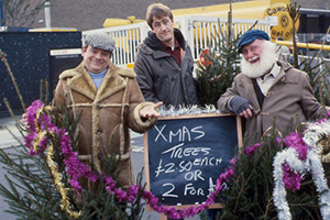 Only Fools And Horses. Image shows left to right: Del (David Jason), Rodney (Nicholas Lyndhurst), Uncle Albert (Buster Merryfield). Credit: BBC