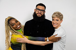 OnlyFans Creative Fund: Comedy Edition. Image shows left to right: London Hughes, Jamali Maddix, Mae Martin