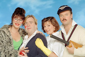 Outside Edge. Image shows from L to R: Maggie Costello (Josie Lawrence), Kevin Costello (Timothy Spall), Miriam Dervish (Brenda Blethyn), Roger Dervish (Robert Daws). Copyright: Central Independent Television