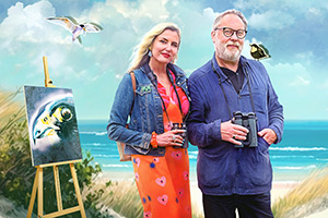 Painting Birds With Jim And Nancy Moir. Image shows left to right: Nancy Sorrell, Vic Reeves