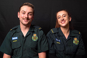 The Paramedics. Image shows left to right: Chris (Jack Lumb), Tiff (Ella Baulcomb)