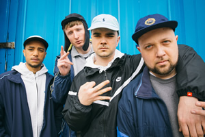 People Just Do Nothing. Image shows from L to R: Decoy (Daniel Sylvester Woolford), Steves (Steve Stamp), Grindah (Allan Mustafa), Beats (Hugo Chegwin). Copyright: Roughcut Television