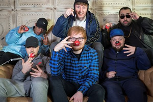 People Just Do Nothing. Image shows from L to R: Grindah (Allan Mustafa), Decoy (Daniel Sylvester Woolford), Ed Sheeran, Steves (Steve Stamp), Beats (Hugo Chegwin), Chabuddy G (Asim Chaudhry). Copyright: Roughcut Television