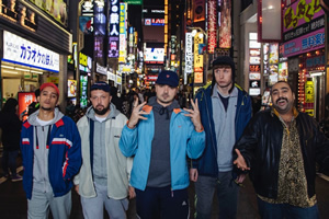 People Just Do Nothing: Big In Japan. Image shows from L to R: Decoy (Daniel Sylvester Woolford), DJ Beats (Hugo Chegwin), MC Grindah (Allan Mustafa), Steves (Steve Stamp), Chabuddy G (Asim Chaudhry)