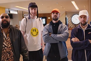 People Just Do Nothing: Big In Japan. Image shows from L to R: Chabuddy G (Asim Chaudhry), Steves (Steve Stamp), MC Grindah (Allan Mustafa), DJ Beats (Hugo Chegwin). Copyright: Roughcut Television