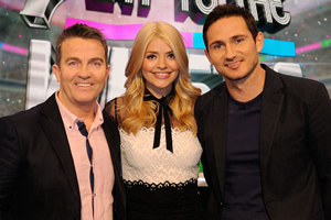 Play To The Whistle. Image shows from L to R: Bradley Walsh, Holly Willoughby, Frank Lampard. Copyright: Hungry Bear Media