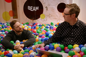 Pls Like. Image shows from L to R: Liam (Liam Williams), James Wirm (Tim Key). Copyright: Left Bank Pictures