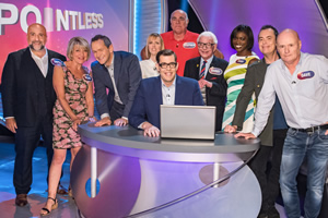 Pointless. Image shows from L to R: Omid Djalili, Helen Atkinson-Wood, Alexander Armstrong, Holly Walsh, Richard Osman, Stephen Frost, Barry Cryer, Andi Osho, Kevin Eldon, Dave Jones