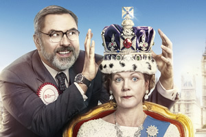 The Queen And I. Image shows from L to R: Jack Barker (David Walliams), The Queen (Samantha Bond). Copyright: King Bert Productions