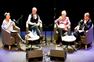 The Real Comedy Controllers. Image shows from L to R: Paul Jackson, Jimmy Mulville, Beryl Vertue, John Lloyd. Copyright: BBC