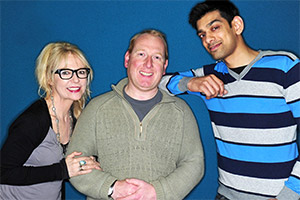 Reception. Image shows from L to R: Clarissa (Morwenna Banks), Brian (Adrian Scarborough), Danny (Amit Shah). Copyright: Avalon Television