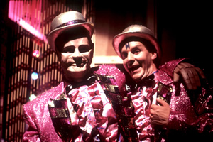 Red Dwarf. Image shows from L to R: Kryten (Robert Llewellyn), Rimmer (Chris Barrie). Copyright: BBC