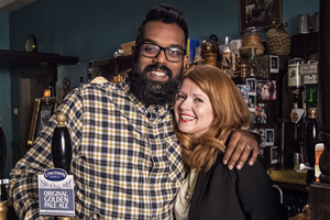 The Reluctant Landlord. Image shows from L to R: Romesh (Romesh Ranganathan), Natasha (Sian Gibson). Copyright: What Larks Productions