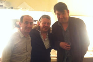 Richard Herring's Leicester Square Theatre Podcast. Image shows from L to R: Armando Iannucci, Richard Herring, Graham Linehan