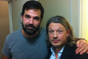 Richard Herring's Leicester Square Theatre Podcast. Image shows from L to R: Rob Delaney, Richard Herring