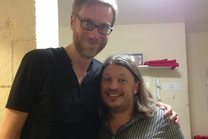 Richard Herring's Leicester Square Theatre Podcast. Image shows from L to R: Stephen Merchant, Richard Herring