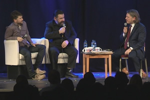 Richard Herring's Leicester Square Theatre Podcast. Image shows from L to R: Trevor Lock, Paul Putner, Richard Herring