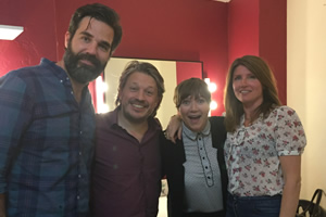 Richard Herring's Leicester Square Theatre Podcast. Image shows from L to R: Rob Delaney, Richard Herring, Jessica Hynes, Sharon Horgan