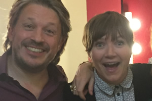 Richard Herring's Leicester Square Theatre Podcast. Image shows from L to R: Richard Herring, Jessica Hynes