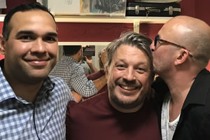 Richard Herring's Leicester Square Theatre Podcast. Image shows from L to R: Craig Quartermaine, Richard Herring, Brendon Burns